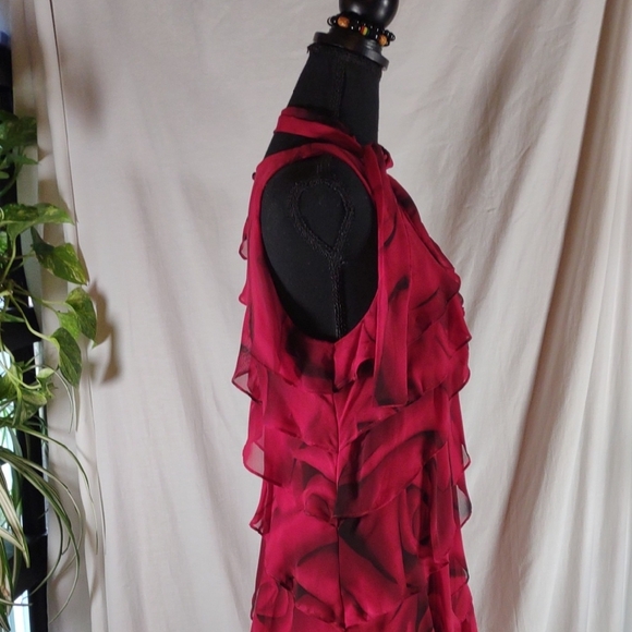White House | Black Market Red Rose Waterfall Style Sleeveless Dress - Sz. M - Picture 14 of 16